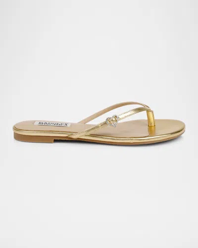 Badgley Mischka Dynah Heart Leather Flat Sandals In Gold Leather