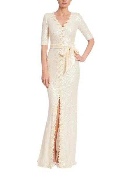 Badgley Mischka Eg3909 Fitted Long Formal Sequin Evening Dress In Neutral