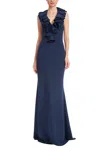Badgley Mischka Eg4165 Long Formal Ruffle Evening Dress In Blue