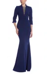 Badgley Mischka Eg4335 Fitted Long Formal Beaded Evening Dress In Blue