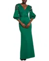 Badgley Mischka Embellished Balloon Sleeve Scuba Gown