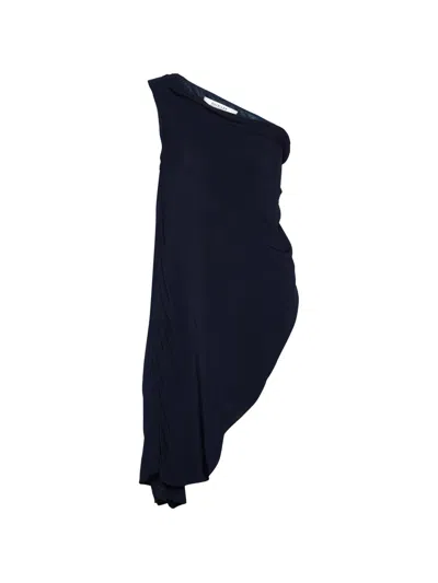Pre-owned Badgley Mischka Embellished Draped Dress In Blue