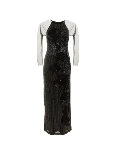 Pre-owned Badgley Mischka Embellished Mesh Gown In Black