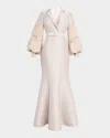 Badgley Mischka Collection Plunge Neck Beaded Long Sleeve Trumpet Gown In Champagne