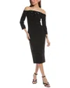Badgley Mischka Off-the-shoulder Embellished Crepe Midi Dress In Black
