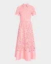 Badgley Mischka Short Sleeve A-line Shirt Dress In Peony In Pink