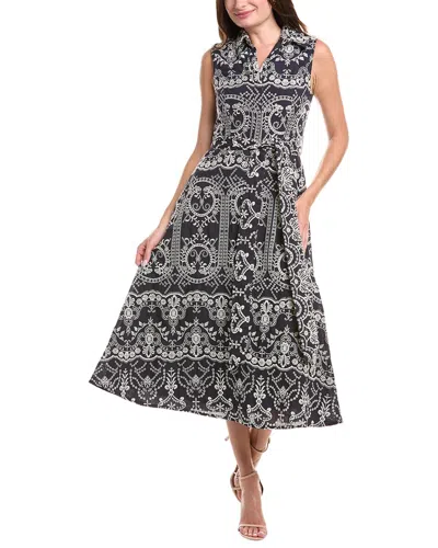 Badgley Mischka Embroidered Midi Dress In Blue