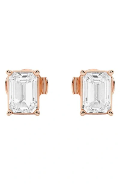 Badgley Mischka Emerald Cut Lab Created Diamond Stud Earrings In Rose Gold