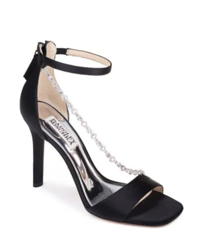 Pre-owned Badgley Mischka Erika Ankle Strap Sandal, Black Satin, Size 7.5