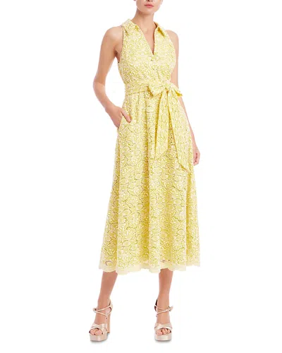 Badgley Mischka Eyelet Lace Halter Midi Dress In Yellow