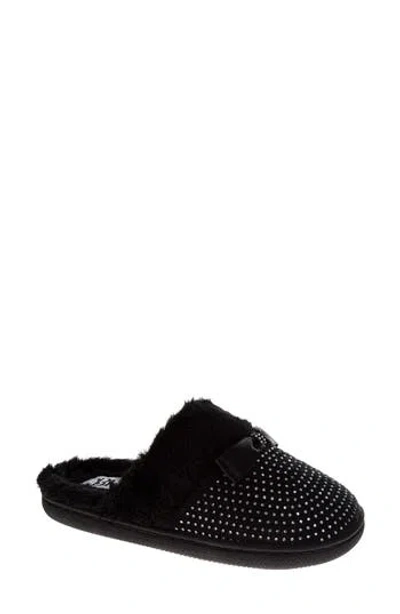 Badgley Mischka Faux Fur Rhinestone Scuff Slipper In Black
