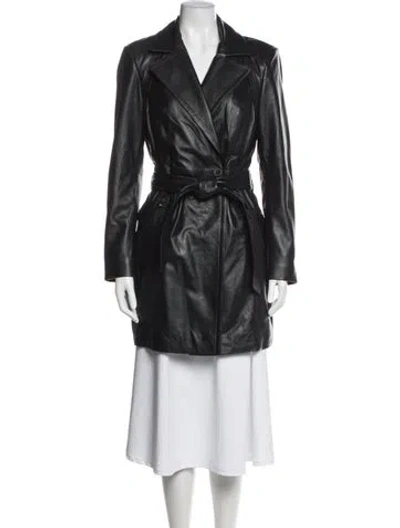 Pre-owned Badgley Mischka Faux Leather Trench Coat In Black