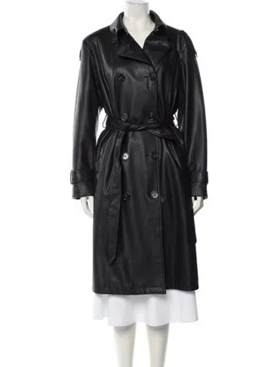 Pre-owned Badgley Mischka Faux Leather Trench Coat In Blue
