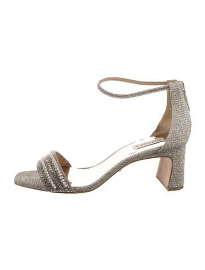 Pre-owned Badgley Mischka Faux Pearl Accents Glitter Sandals In Silver