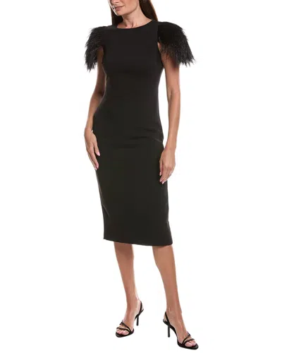 Badgley Mischka Feather Shoulder Cocktail Dress In Black