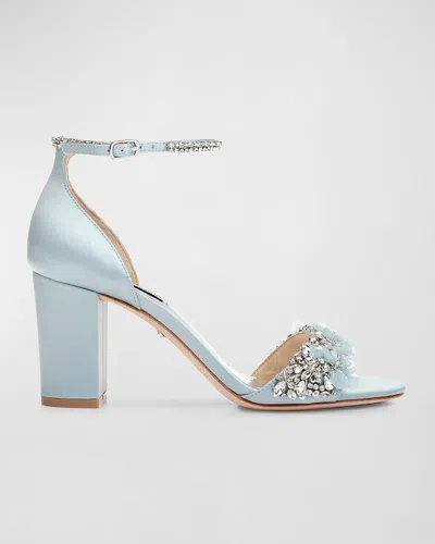 Badgley Mischka Finesse Satin Pumps W/ Crystals In Gray