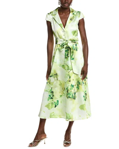 Badgley Mischka Floral-print Pebble Gazar Midi Dress In Green