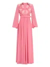 Badgley Mischka Belted Floral-embroidered Shirt Gown