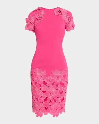 Badgley Mischka Mended Lace Hem Cocktail Dress In Pink