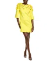 Badgley Mischka Floral Laser Cut Scuba Shift Dress In Yellow