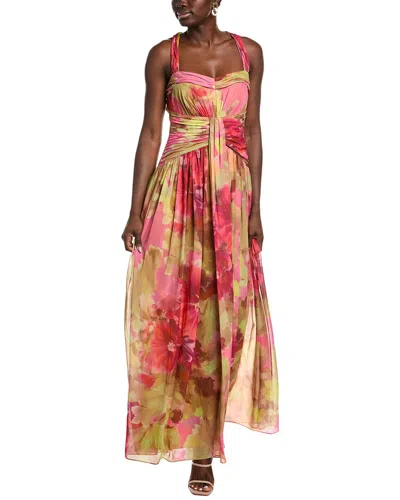 Badgley Mischka Floral Pleated Waist Gown In Multi