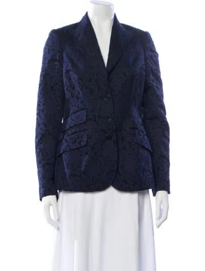 Pre-owned Badgley Mischka Floral Print Blazer In Blue