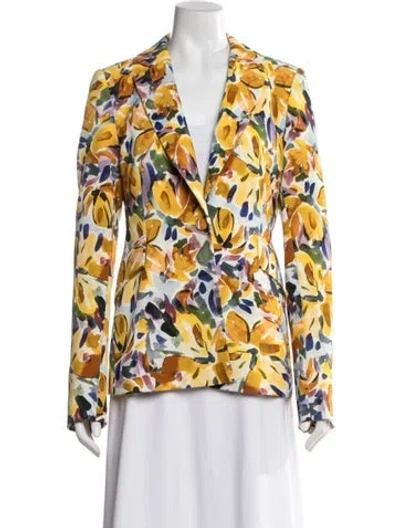 Pre-owned Badgley Mischka Floral Print Blazer In Yellow