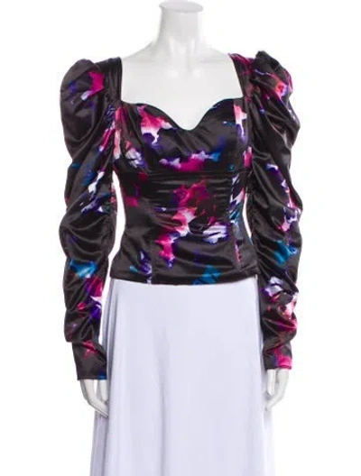 Pre-owned Badgley Mischka Floral Print Cowl Neck Top In Multi