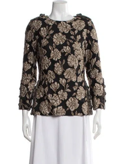 Pre-owned Badgley Mischka Floral Print Evening Jacket In Black/neutrals
