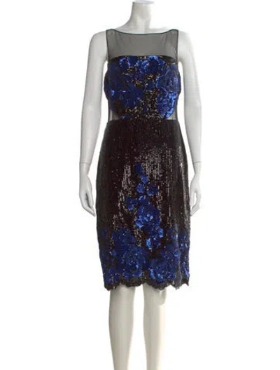 Pre-owned Badgley Mischka Floral Print Knee-length Dress In Black