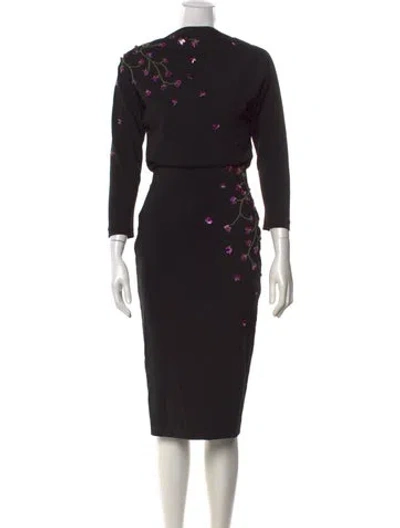 Pre-owned Badgley Mischka Floral Print Knee-length Dress In Black