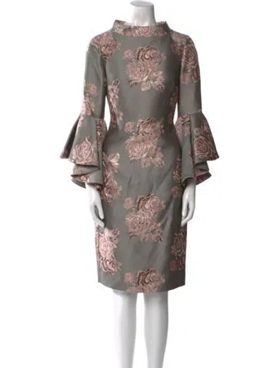Pre-owned Badgley Mischka Floral Print Knee-length Dress In Gray