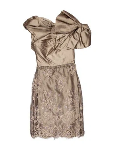 Pre-owned Badgley Mischka Floral Print Knee-length Dress In Neutrals