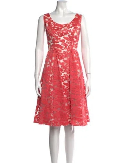 Pre-owned Badgley Mischka Floral Print Knee-length Dress In Pink