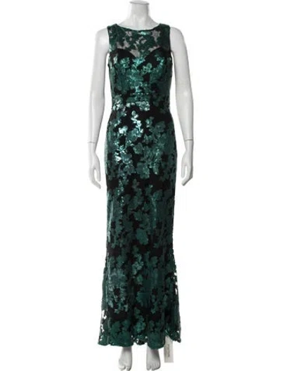 Pre-owned Badgley Mischka Floral Print Long Dress In Black