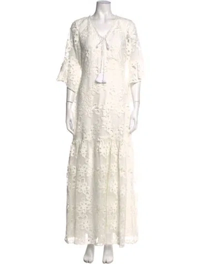 Pre-owned Badgley Mischka Floral Print Long Dress In Neutral