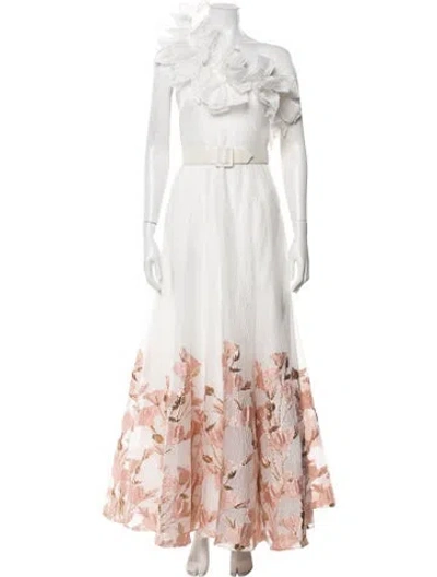 Pre-owned Badgley Mischka Floral Print Long Dress In Neutrals