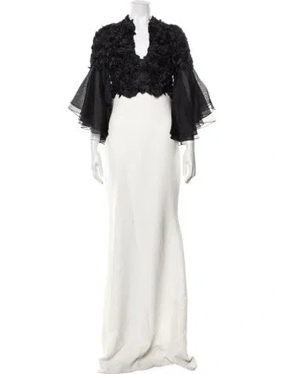 Pre-owned Badgley Mischka Floral Print Long Dress In Neutrals