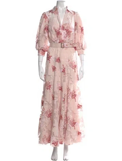 Pre-owned Badgley Mischka Floral Print Long Dress In Pink