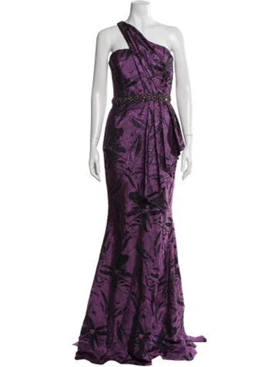 Pre-owned Badgley Mischka Floral Print Long Dress In Purple