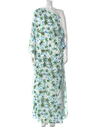 Pre-owned Badgley Mischka Floral Print Long Dress In White