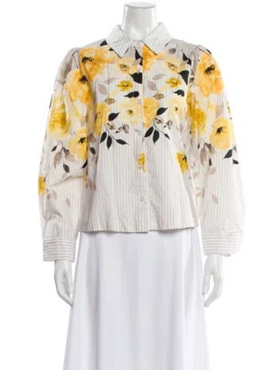 Pre-owned Badgley Mischka Floral Print Long Sleeve Blouse In Orange