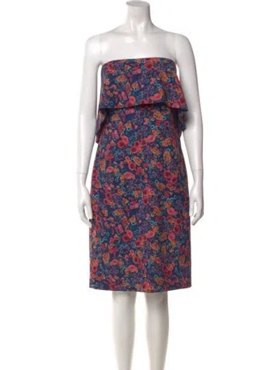 Pre-owned Badgley Mischka Floral Print Mini Dress In Blue
