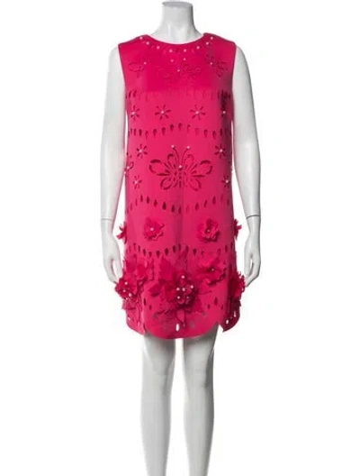 Pre-owned Badgley Mischka Floral Print Mini Dress In Pink