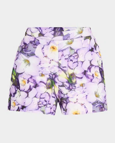 Badgley Mischka Floral-print Scuba Shorts In Lilac Multi