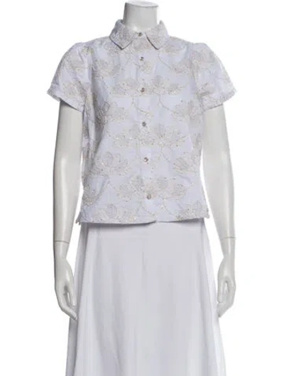 Pre-owned Badgley Mischka Floral Print Short Sleeve Top W/ Tags In White