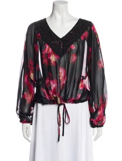 Pre-owned Badgley Mischka Floral Print V-neck Blouse In Multi