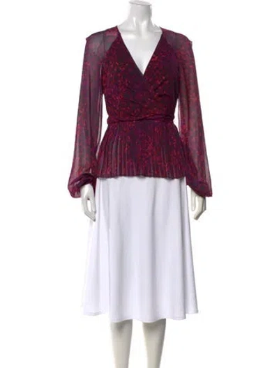 Pre-owned Badgley Mischka Floral Print V-neck Blouse In Purple