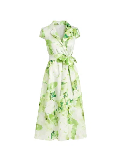 Badgley Mischka Floral-print Belted Midi Dress In Multi