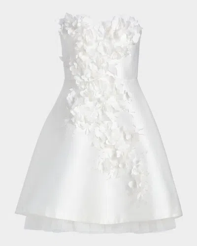 Badgley Mischka Flower Applique A-line Mini Dress In White